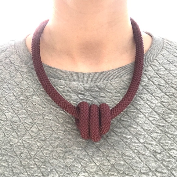 Burgundy long rope necklace multiple ways to wear - Picture 3 of 15